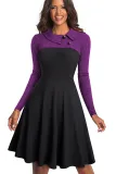Purple Vintage Turn-Down Collar Pinup Button A-Line Dress