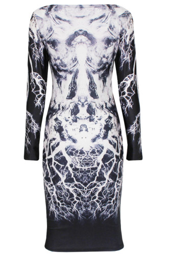 Body Flattering Long-sleeve Print Dress