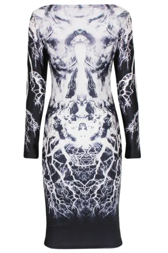 Body Flattering Long-sleeve Print Dress