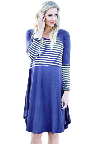 Blue Chic Blocked Stripe Jersey Dress