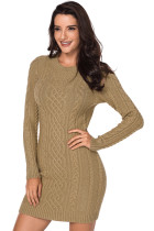 Khaki Slouchy Cable Sweater Dress