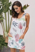 White Bohemian Printed Drawstring Sleeveless Dress