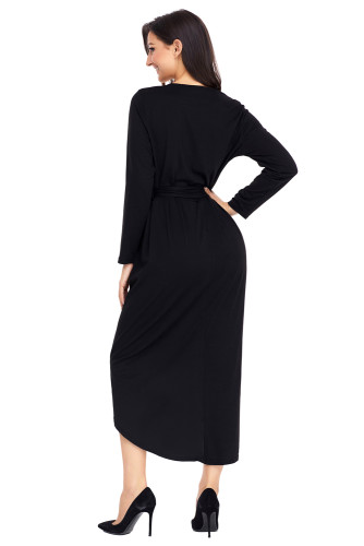 Black Tulip Faux Wrap Sash Tie Jersey Dress