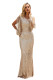 Apricot Sequin Fringe Sleeve Party Maxi Evening Dress