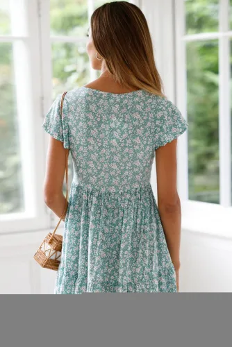 Green Floral Print Valentina Dress