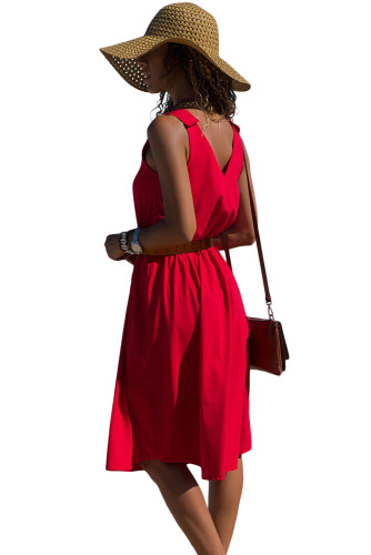 Red V Neck A-line Sundress