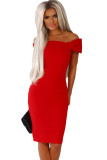 Red Bow Detail Bardot Bodycon Midi Dress