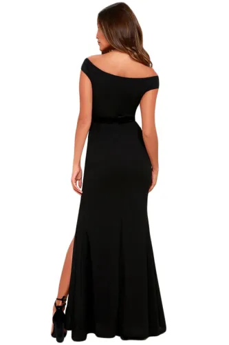 Black Ballroom Bound Off-The-Shoulder Maxi Dress