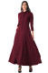 Burgundy Pocketed 3/4 Sleeves Tie Neck Maxi Dress