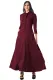 Burgundy Pocketed 3/4 Sleeves Tie Neck Maxi Dress