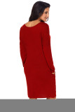 Red Pocketed Loose Fit Dress