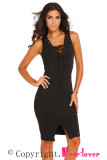 Black Lace-up Front Midi Dress
