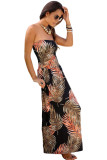 Orange Bohemian Bandeau Floral Print Maxi Dress