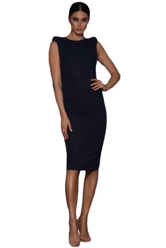 Navy Sheer Lace Back Sleeveless Midi Dress