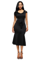 Black Cold Shoulder Bow Detail Mermaid Dress