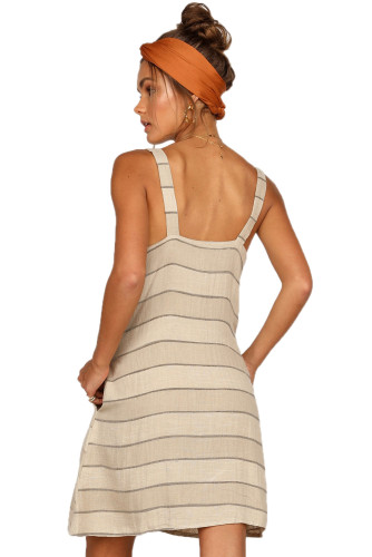 Khaki Buttoned Loose Fit Summer Slip Dress