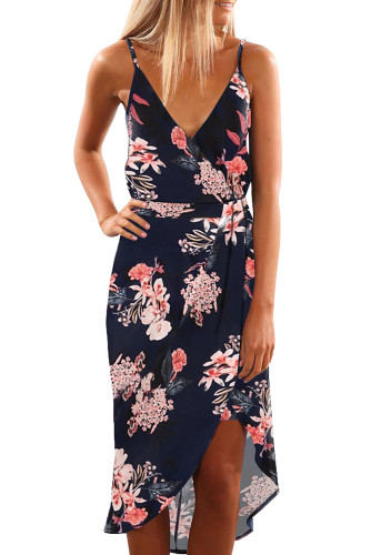 Blue Floral Print Boho Dress