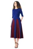 Color Block 3/4 Sleeve Round Neck Midi Dress