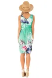 Green Floral Print Sleeveless Button up Dress