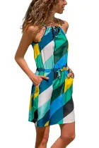 Blue Color Block Tank Tunic Dress
