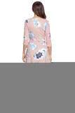 Light Pink Floral Print Wrapped Long Boho Dress