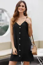 Black Buttoned Slip Dress