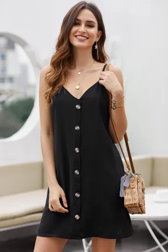 Black Buttoned Slip Dress