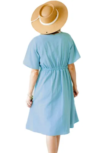 Light Blue Asymmetrical Button Up Front Midi Dress