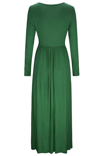 Hunter Green Button Front Pocket Style Casual Long Dress
