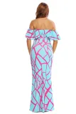 Mint Green Fuchsia Off-the-shoulder Maxi Dress