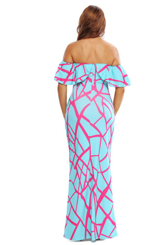 Mint Green Fuchsia Off-the-shoulder Maxi Dress