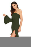 Green Twist and Ruffle Accent One Shoulder Prom Dress