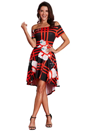 Plaid Christmas Ornament Off Shoulder Dress