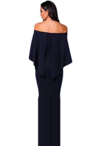 Navy Off Shoulder Poncho Gown Mermaid Dress
