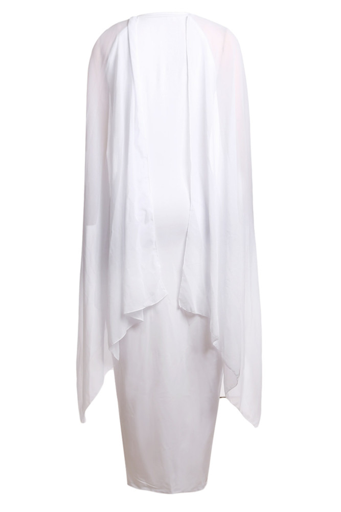 White Crepe Flared Sleeve Bodycon Maxi Dress