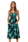 Green Leaf Print Black Buttoned Sundress