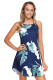 Palm Tree Leaf Print Navy Sleeveless Dress