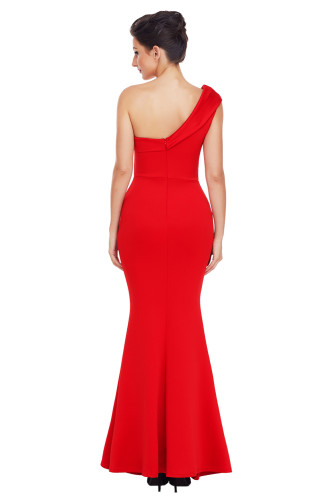 Red Sexy One Shoulder Ponti Gown