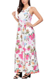 Light Mint Floral Print Sleeveless Long Boho Dress