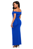 Royal Blue Asymmetric Off Shoulder Look High Waist Party Gown