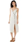 White Buttoned Linen Midi Dress