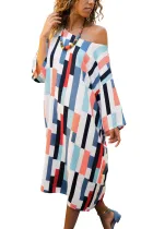 Blue Geometric Pattern Loose T-shirt Dress