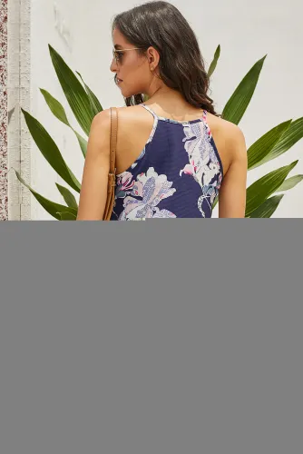 Blue Sleeveless Summer Floral Print Dress