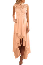 Apricot Floral Lace Bodice High-low Prom Dress