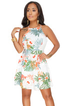 White Floral Open Back Fit-and-flare Mini Dress