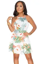 White Floral Open Back Fit-and-flare Mini Dress
