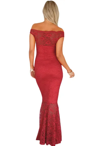Red Bardot Lace Fishtail Maxi Dress