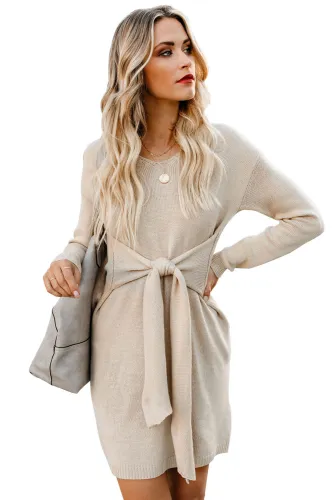 Apricot Don’t Let Me Go Tie Sweater Dress