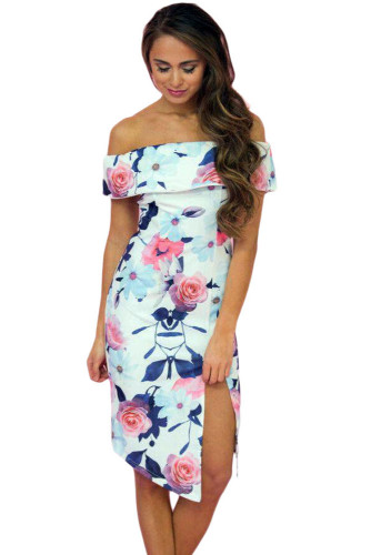 Bloom Off The Shoulder Floral Dress with Slit
