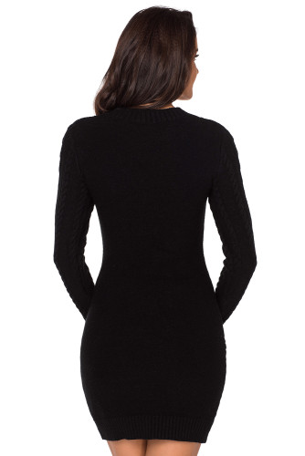 Black Slouchy Cable Sweater Dress